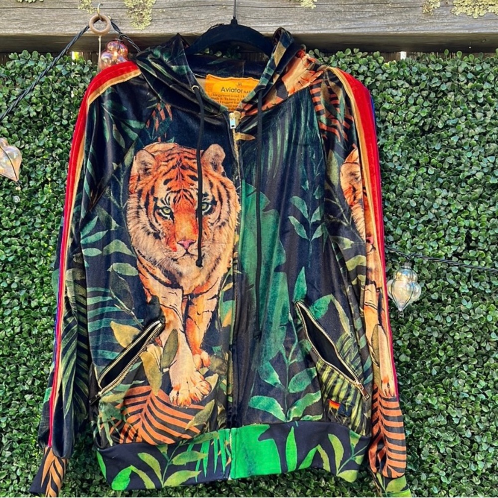 RARE Aviator Nation velvet tiger hoodie jacket medium